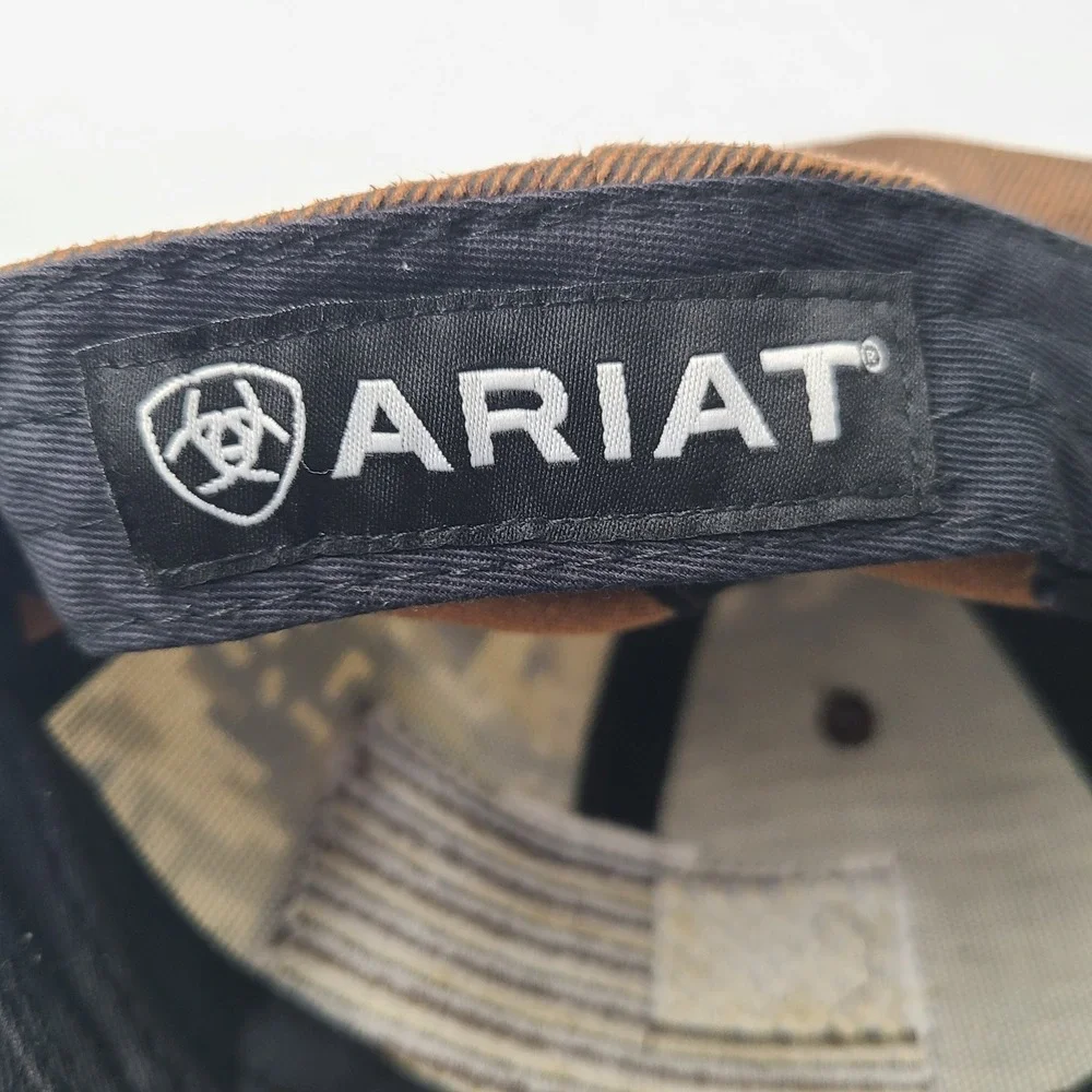 Ariat Hat Snapback Brown Digital Camo American Flag Patch Logo USA Outdoors‎ Men